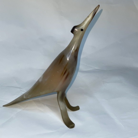 Hand Carved Hollow Horn Bird Standing Statue Figurine Sculpture Art Roadrunner - Picture 1 of 10